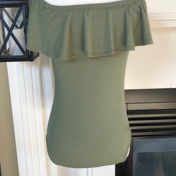 🌺Olive green ruffle off the shoulder bodysuit🌺 - Picture 3 of 6